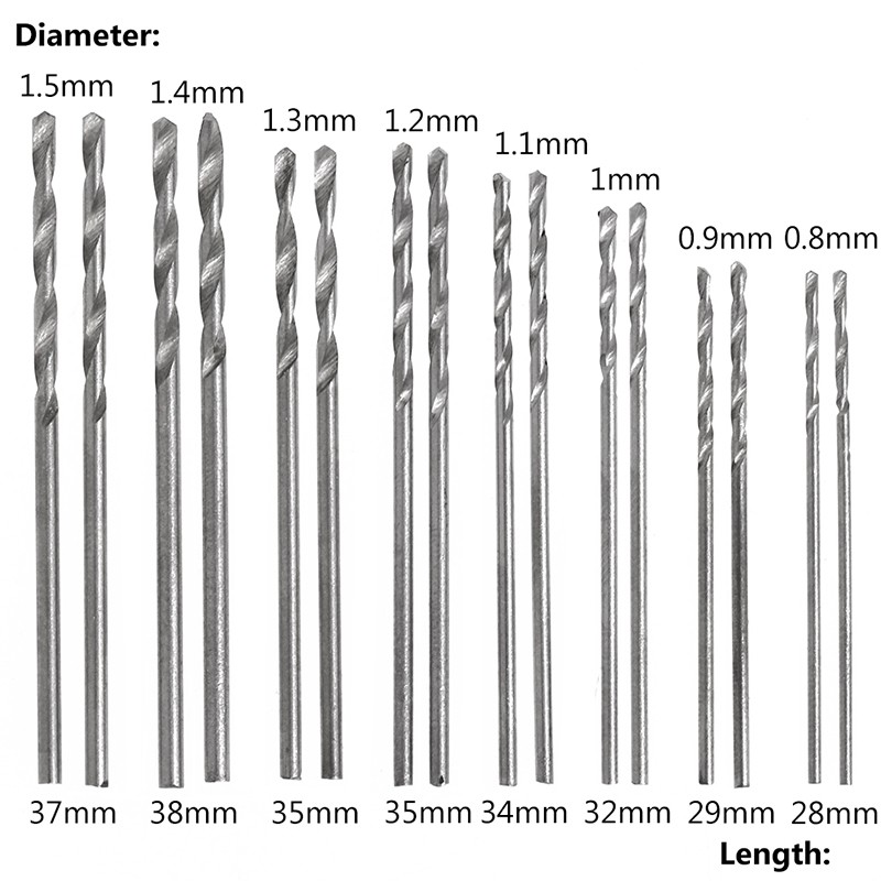 Bộ 16 Mũi Khoan Xoắn Hss Màu Trắng Kích Thước 0.8-1.5mm