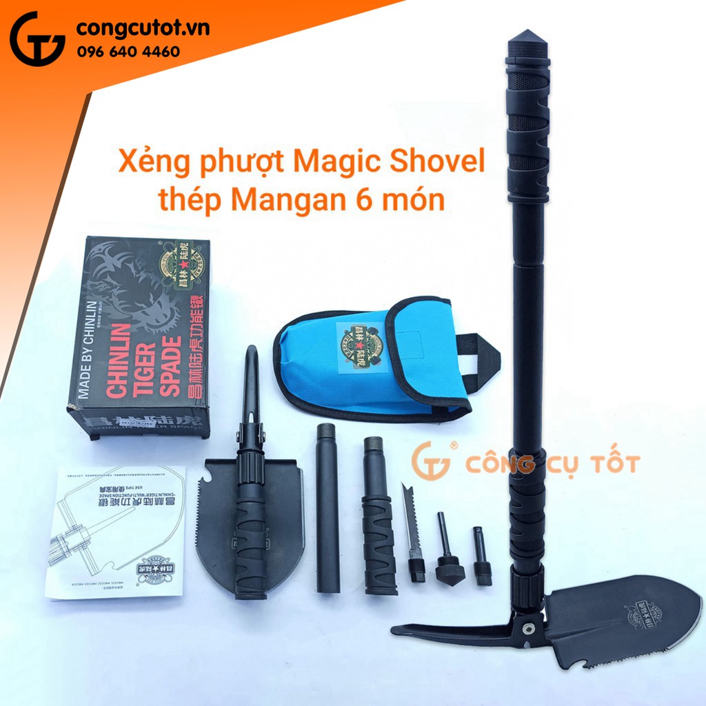 Xẻng phượt sinh tồn Magic Shovel thép Mangan 6 món