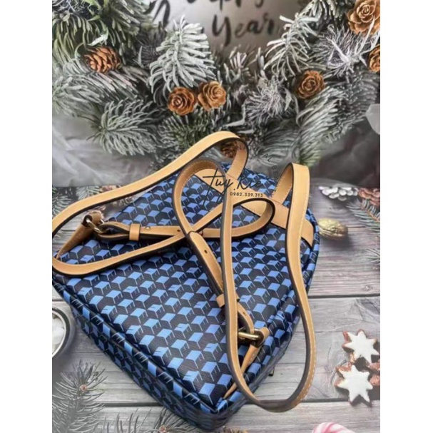 [ Gift Hãng 2021 ] Ba Lô Es.ti Lầuder Zikzak Xanh Phối Qiau Đeo Da Nâu