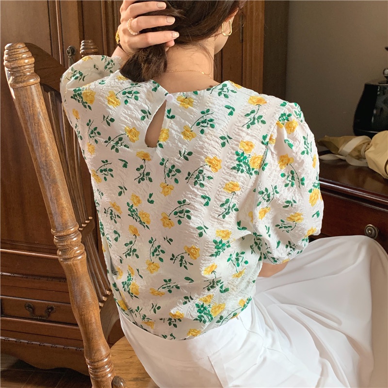 Áo Sơ Mi Nữ Tay Ngắn In Hoa Thời Trang Hàn Quốc