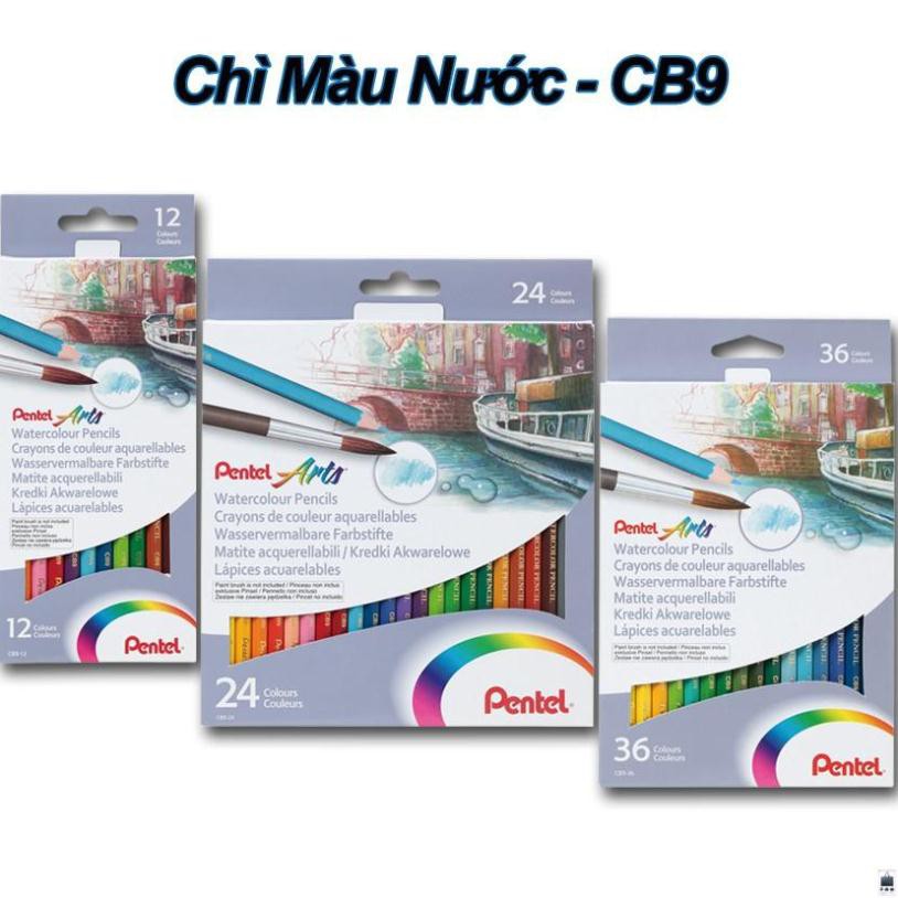 Chì Màu Nước Cao Cấp Pentel 12/24/36 Màu - CB9 [Văn phòng phẩm Nhật Bản Pentel]