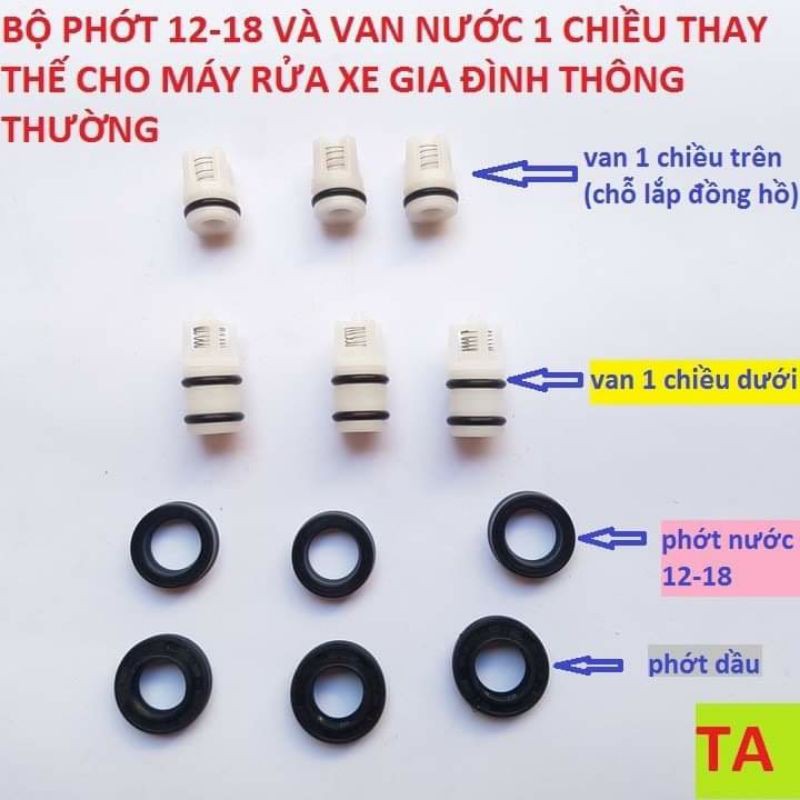 Bộ phớt, van 1 chiều máy rửa xe mini cao áp dùng phớt 12-20, 12 chiếc