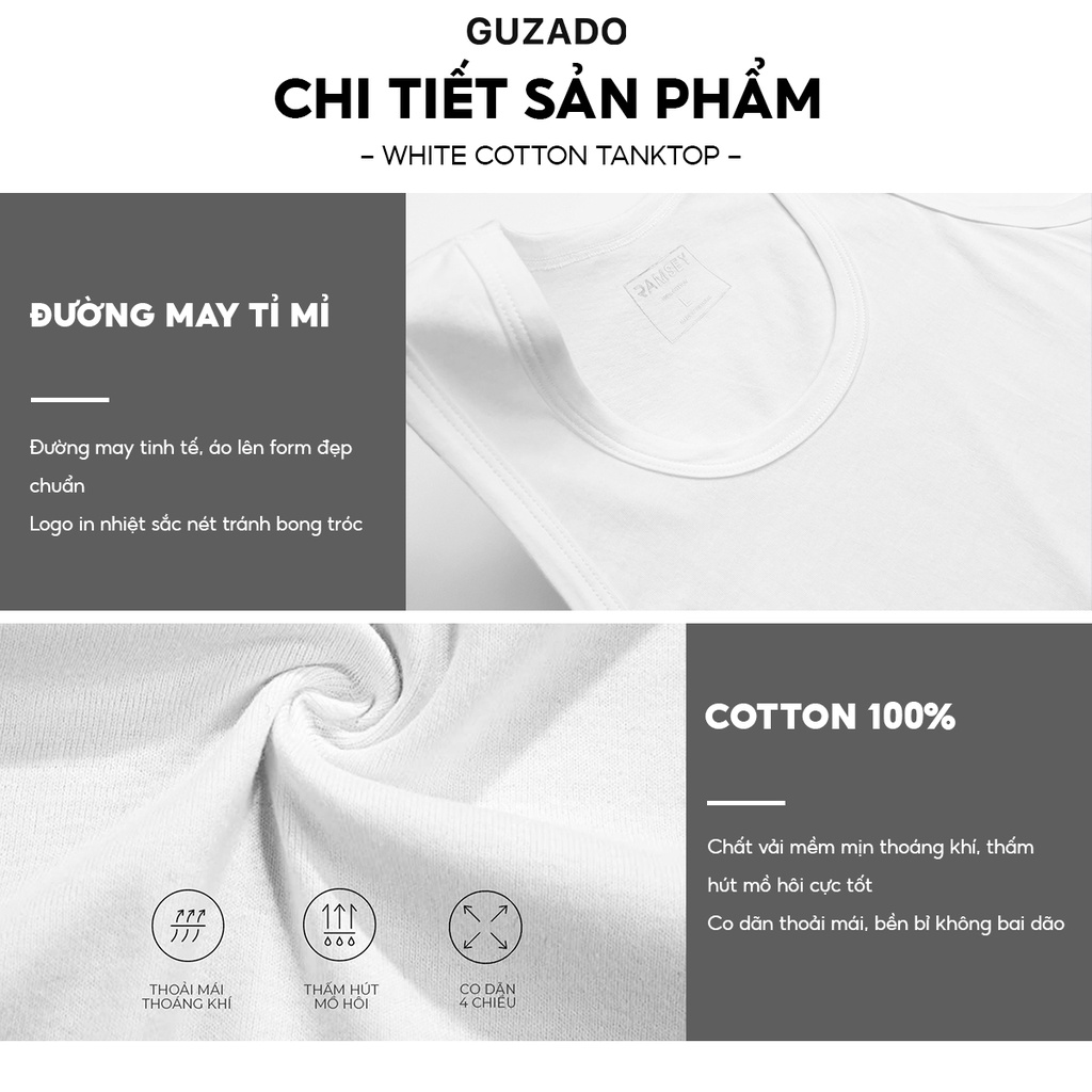 Áo ba lỗ nam lót trong Guzado Chất Cotton Siêu Mềm,Thấm Hút Mồ Hôi Cực Tốt RSC201