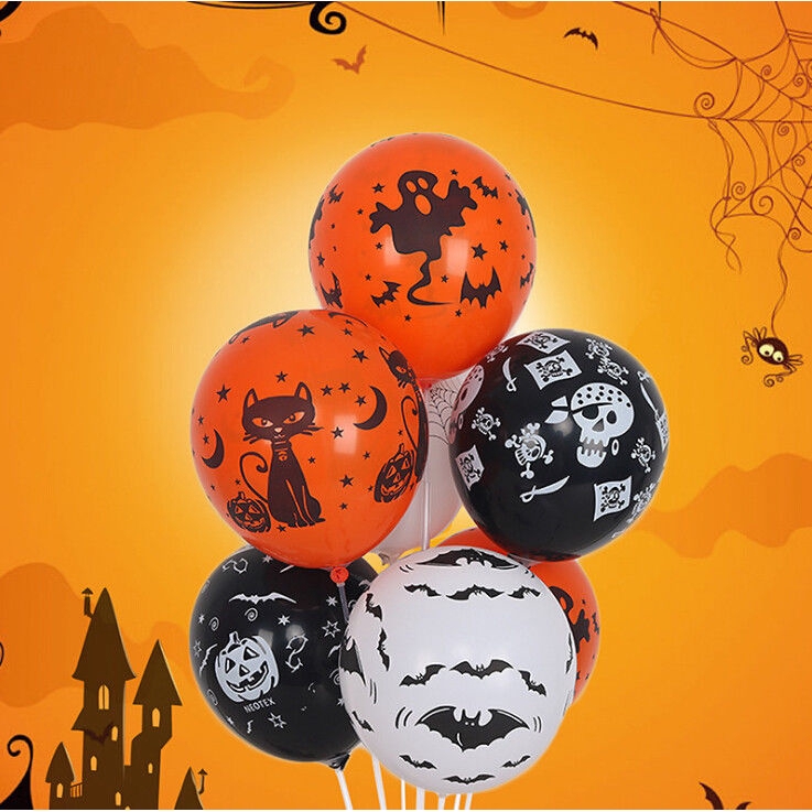 Set 20 bong bóng họa tiết mạng nhện và quả bí ngô trang trí halloween