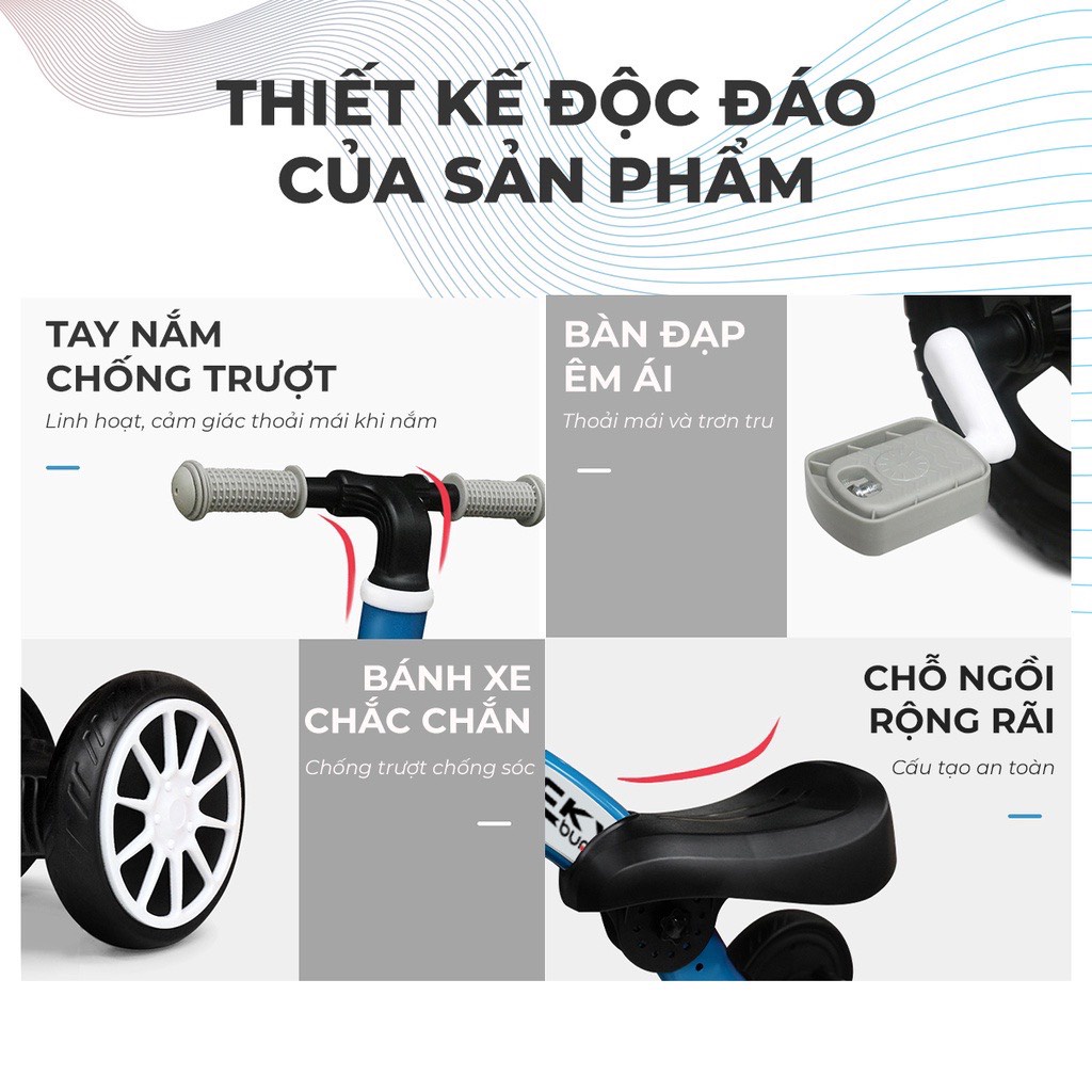 Xe Chòi Chân Cho Bé 3 Bánh Tích Hợp Xe Thăng Bằng và Xe Đạp Trẻ Em Đa Năng Có Thể Điều Chỉnh, Bánh Xe Xốp