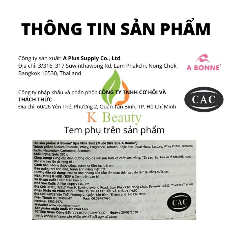 Muối tắm sữa bò tẩy tế bào chết Thái Lan A Bonne Spa Milk Salt 350g- trắng da, giảm mụn trứng cá