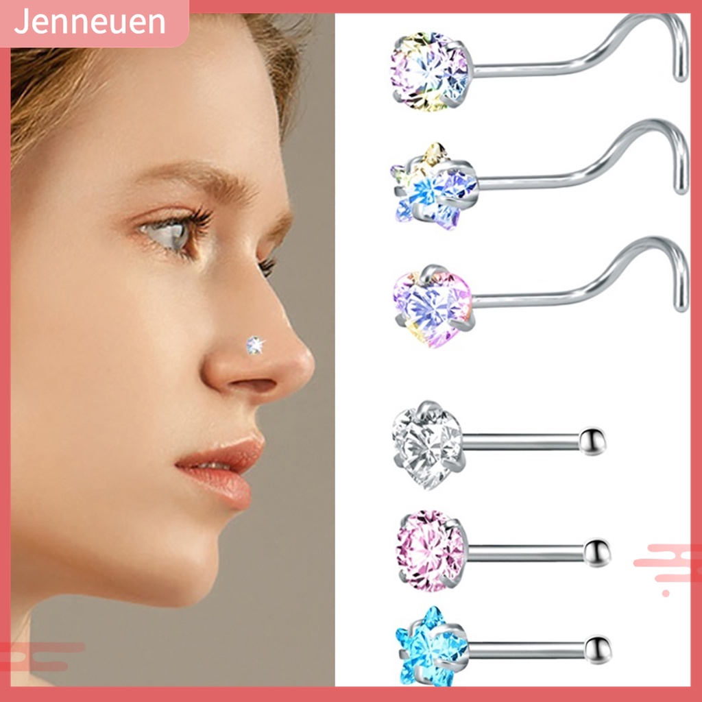 Bộ 3 Khuyên Mũi Bằng Thép Không Gỉ Đính Đá Zircon Hình Ngôi Sao / Trái Tim