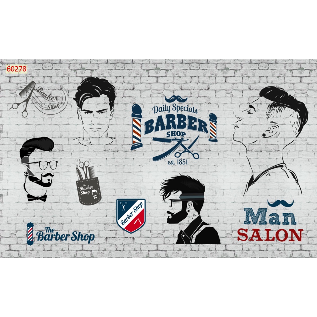 Tranh decal dán tường trang trí quán tóc nam - barber chất, cá tính