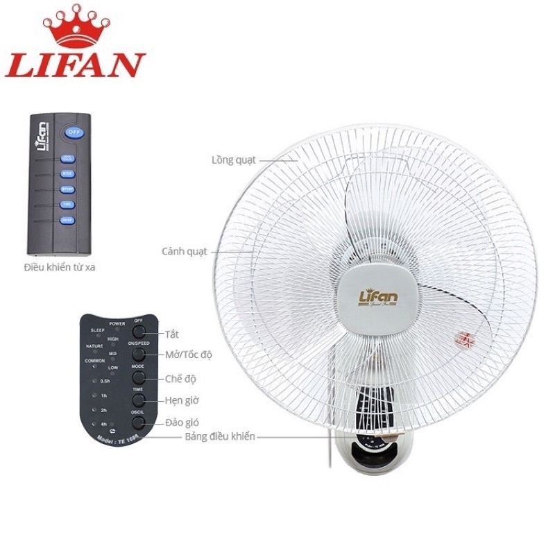 Quạt treo điều khiển từ xa Lifan-TE1688-Bảo hành 18 tháng