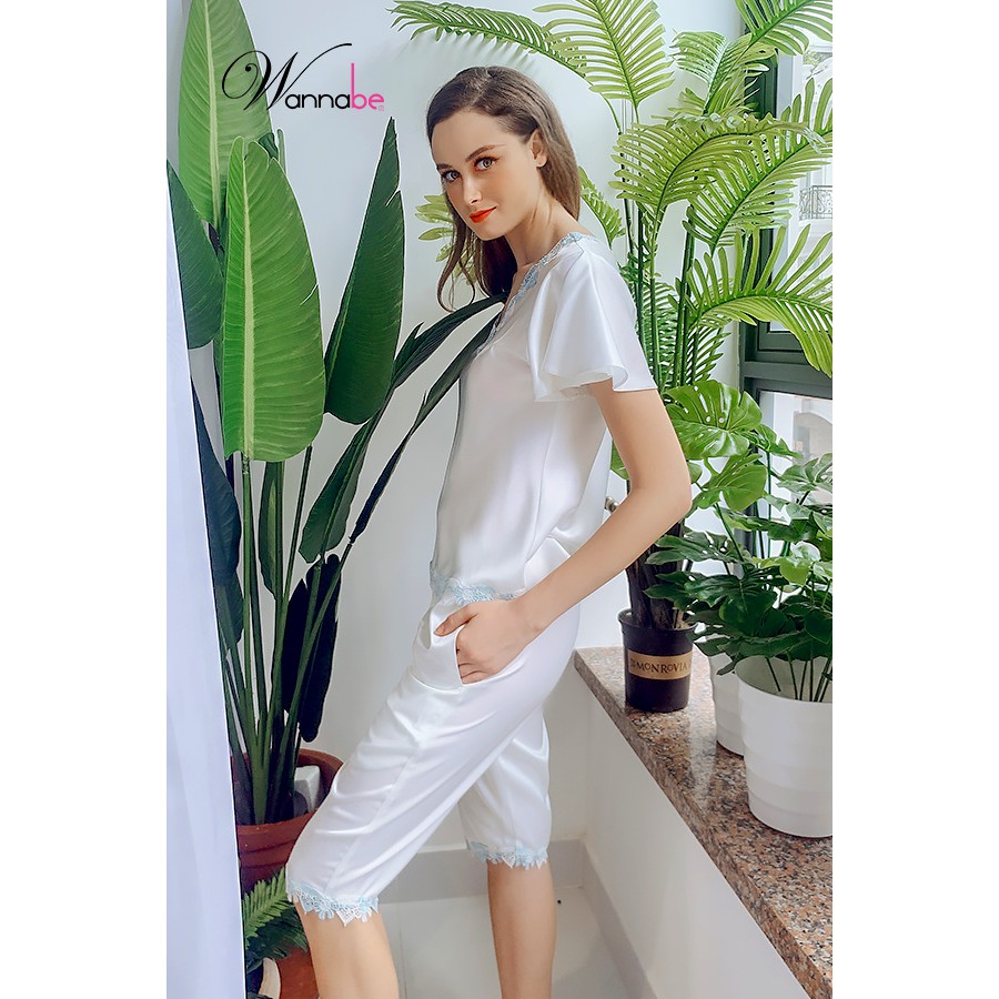 Đồ bộ mặc nhà phi lụa Wannabe bộ lửng BLS08 tay áo cánh tiên nữ tính nhẹ nhàng