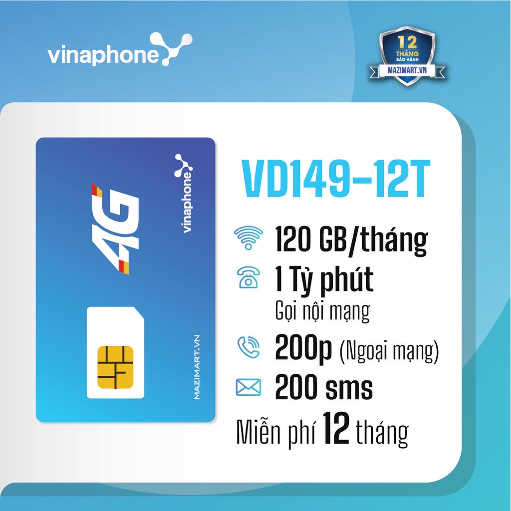 [FREESHIP 50K] Sim 4G Vina VD89 VD89P VD149 - Miễn phí 12 THÁNG , Miễn phí gọi