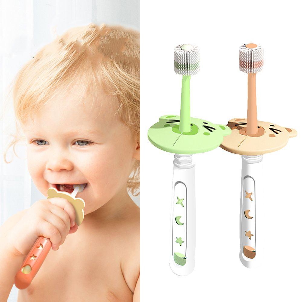 Bàn Chải Đánh Răng Silicon 360 Độ Tay Cầm Ngắn Dễ Thương Làm Sạch Sâu Chăm Sóc Răng Miệng Cho