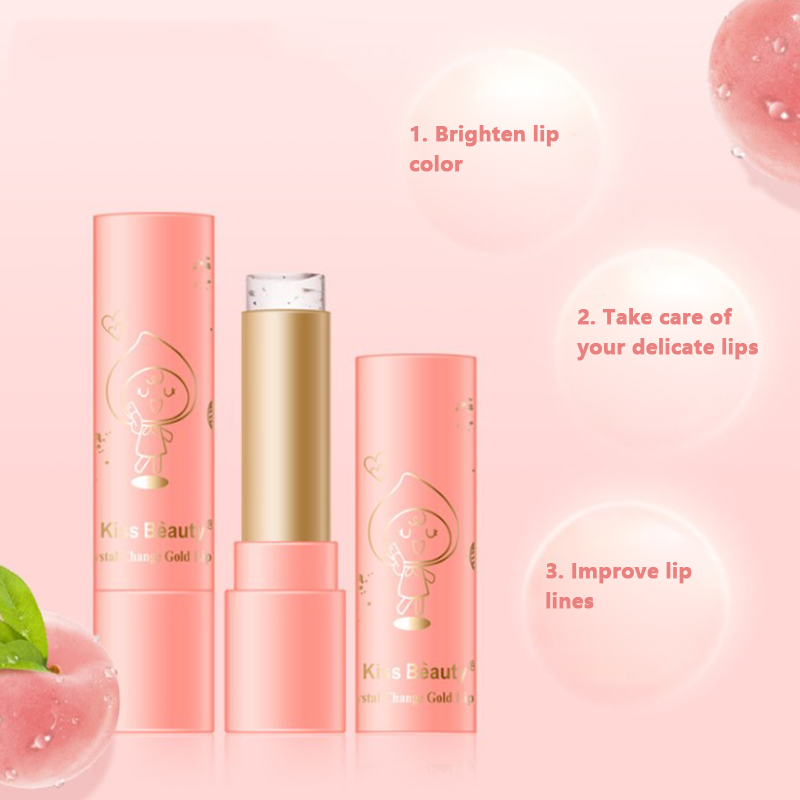 Peach Crystal Gold Foil Lip Balm Temperature Change Lipstick Long Lasting Moisturizing Anti-cracking Lips Care HBFQ