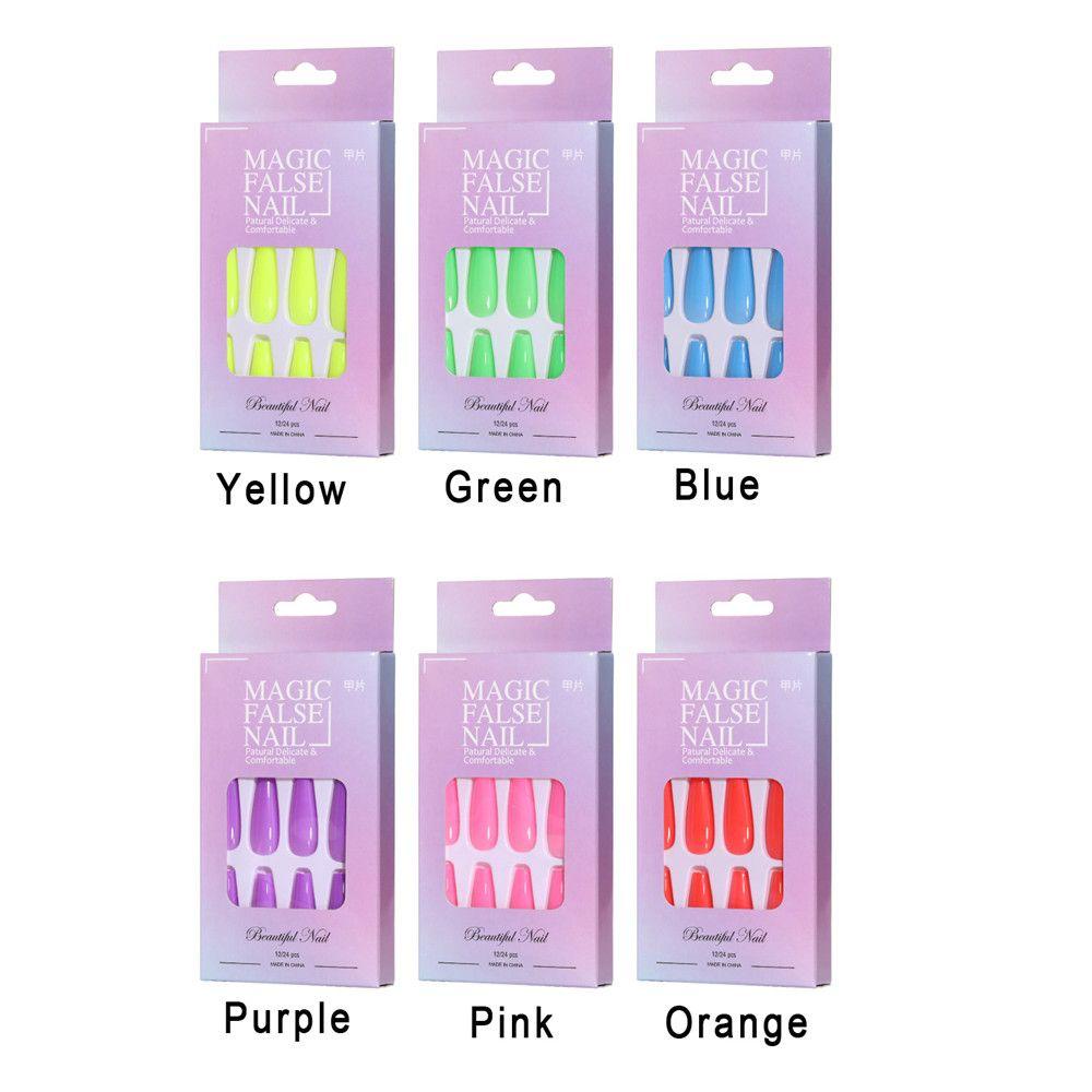 Set 24 Móng Tay Giả Dạ Quang Màu Trơn Thời Trang