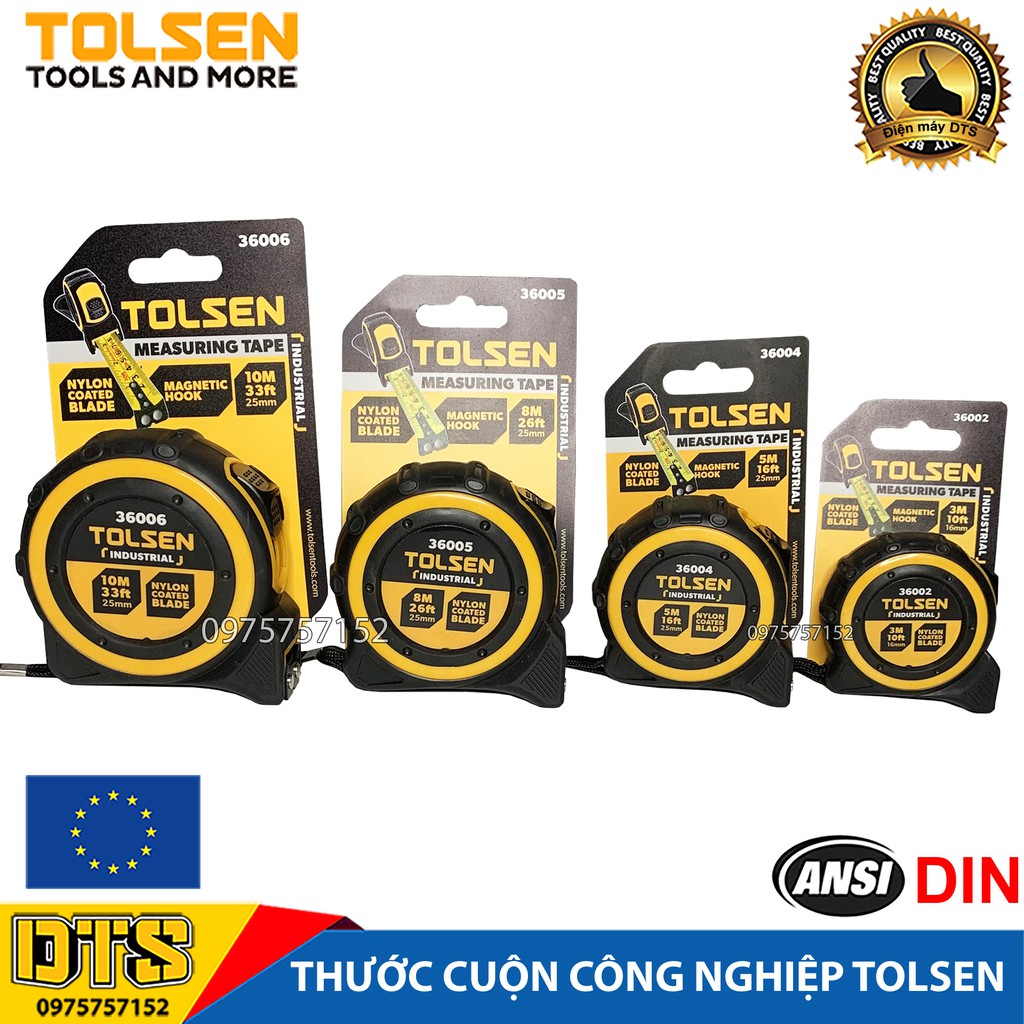 Thước rút, thước cuộn thép công nghiệp TOLSEN tích hợp nam châm, vỏ bọc cao su cao cấp chống sốc - Tiêu chuẩn châu Âu