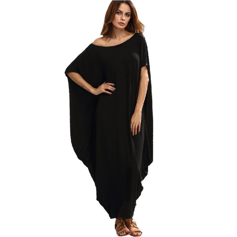 Đầm Maxi Cánh Dơi Rộng Cổ Thuyền Cỡ Lớn 2022 Plus Màu Sắc Trơn Cho Nữ
