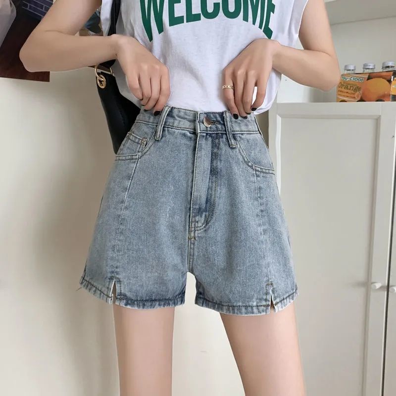 AMOI Quần Short Denim Lưng Cao Ống Rộng Thời Trang Hàn Quốc 2022 Dành Cho Nữ