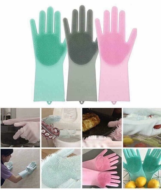 Găng tay kèm rửa bát silicon