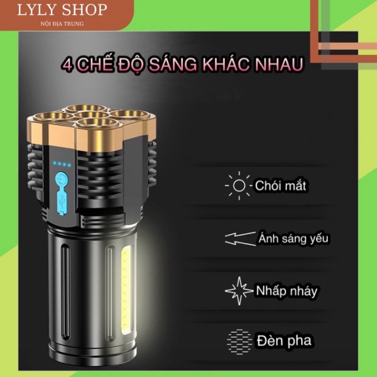 Đèn pin cầm tay LED siêu sáng 5 bóng công suất lớn nhiều chế độ nhấp nháy giá rẻ tốt