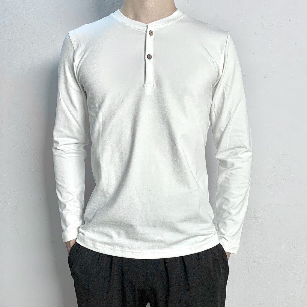 Áo thun dài tay henley nam - cổ trụ chất liệu cotton co giãn 4 chiều - màu : Trắng - Đen - Ghi - Giiesel | BigBuy360 - bigbuy360.vn
