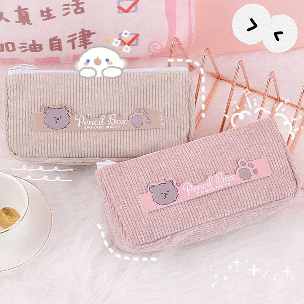 Túi Đựng Bút Chì Sức Chứa Lớn Bằng Vải Nhung Kẻ Dễ Thương