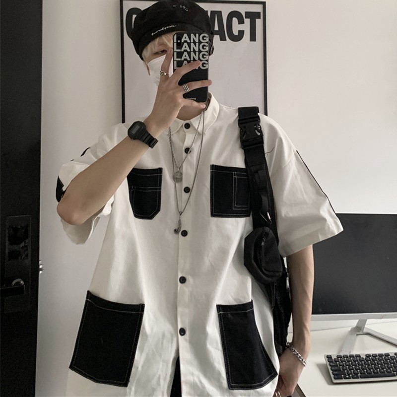 (A184) Áo sơ mi túi hộp mix màu đen trắng size M L XL | BigBuy360 - bigbuy360.vn