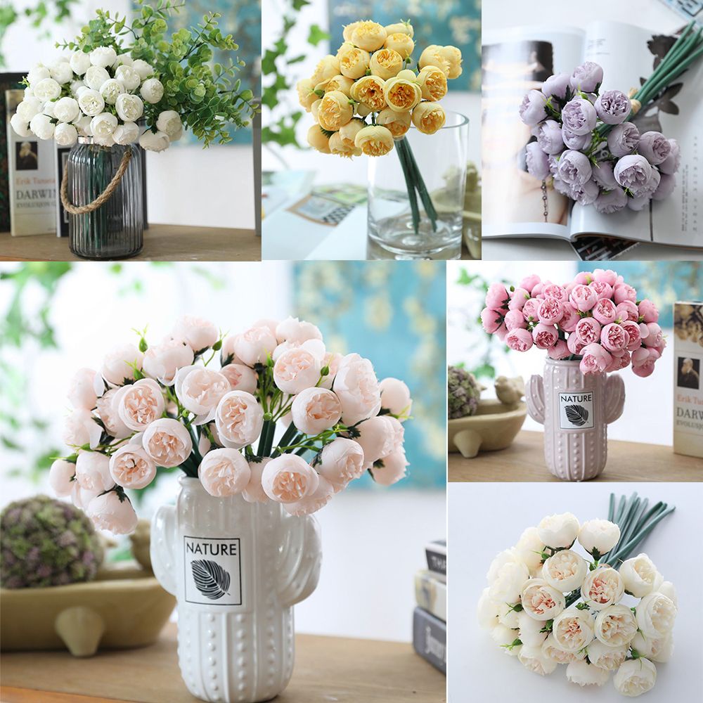 CONOPERY Bó hoa trà vải lụa nhân tạo 27 nụ trang trí nhà ở/ văn phòng sinh động dễ thương xinh