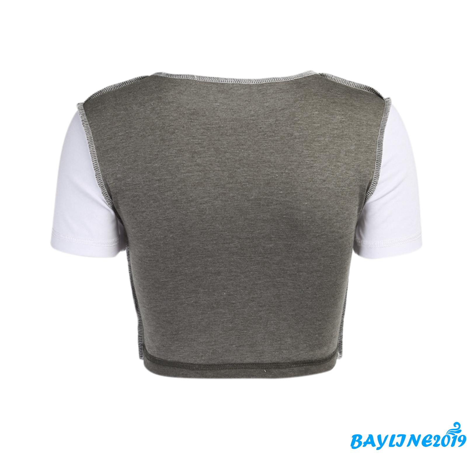 BAY-Women Short Sleeve Letter Print T-shirt Fashion Round Neck Color Block Crop Top for L | BigBuy360 - bigbuy360.vn