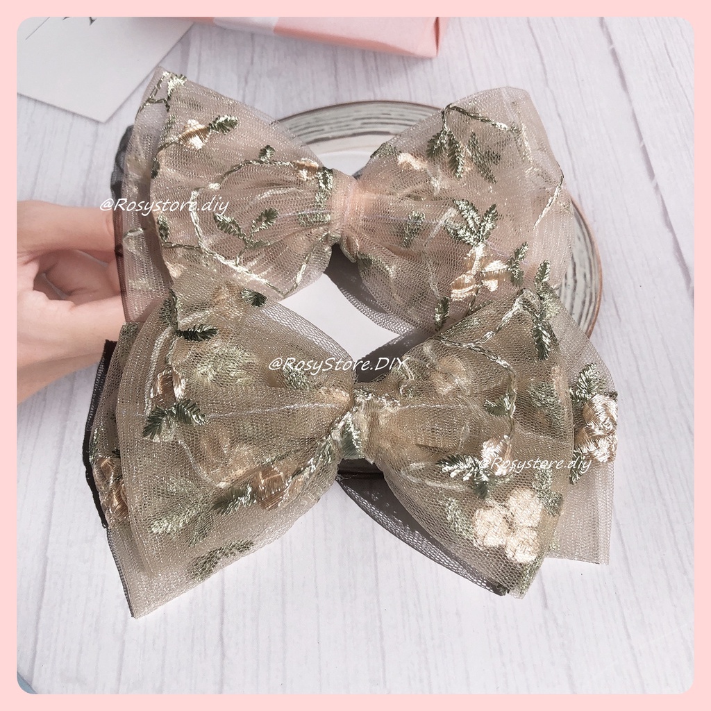 [Ảnh thật] KẸP NƠ TIỂU THƯ REN THÊU PHỐI NỤ HOA TƯỜNG VI 03- KẸP TÓC HÀN QUỐC PHONG CÁCH ULZZANG PHỤ KIỆN NỮ GIÁ RẺ