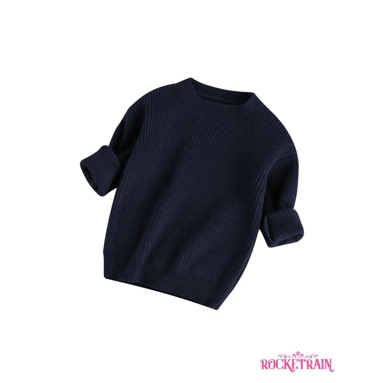 ✫Yy.❈Áo Sweater chui đầu tay dài cổ thấp màu trơn họa tiết kẻ sọc dễ thương cho bé