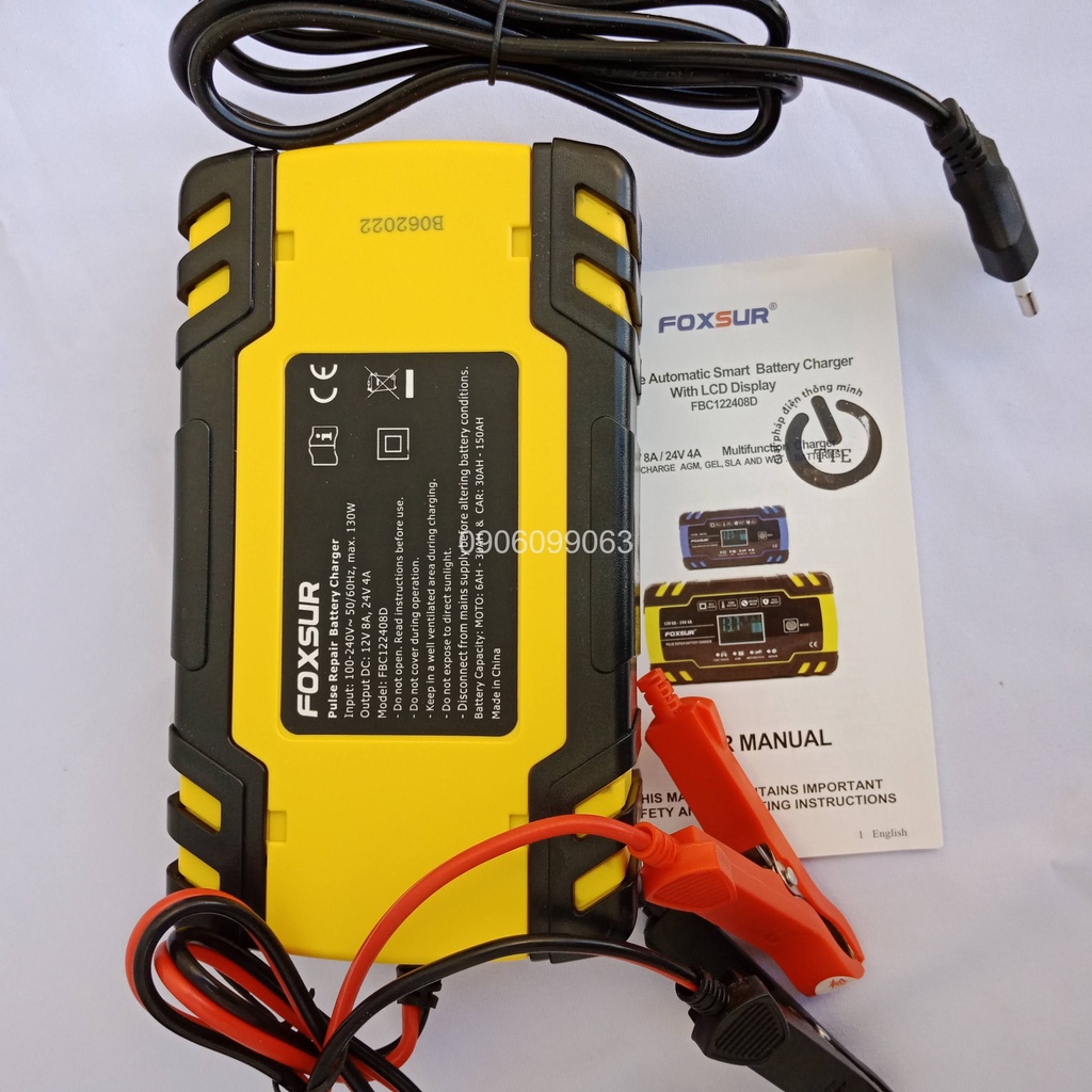 Sạc bình ắc quy 12V 24V 6Ah - 150Ah  tự ngắt khi đầy chức năng bảo dưỡng phục hồi ắc quy bằng khử sunfat - FOXSUR 12V 58
