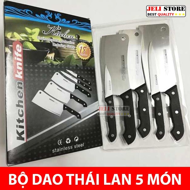 Bộ dao Thái Lan 5 món siêu bén - set 5 dao thép siêu bén cắt thái và chặt thịt cao cấp