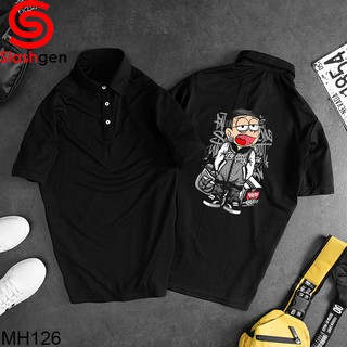Áo Thun Nam Có Cổ MH126 Polo Đen Nobita Áo Xám Có Chữ Tàu Nghệ Thuật In Sau Lưng [40kg-110kg]