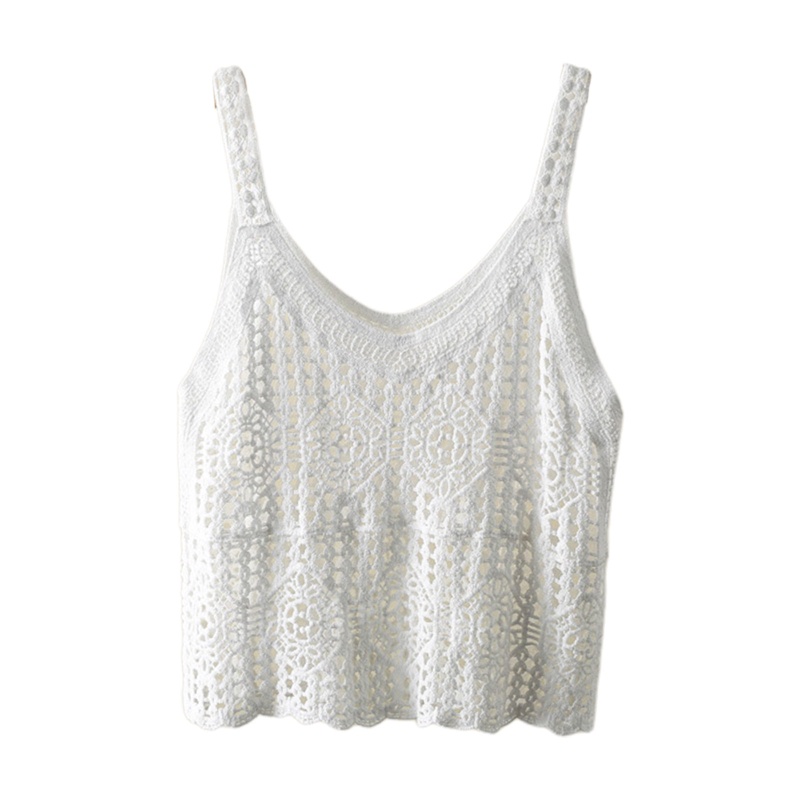 Brroa Áo Dệt Kim Chui Đầu Không Tay Dáng Rộng Cổ Chữ V Viền Gợn Sóng Phong Cách Boho Thời Trang Đi Biển Cho Nữ