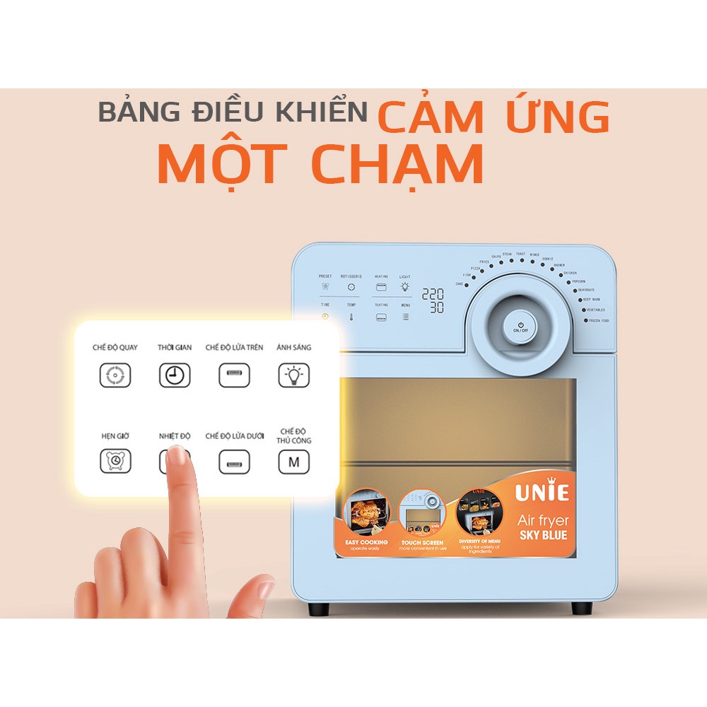 Nồi chiên không dầu Air Fryer UNIE Sky Blue dung tích lớn 14,5L công suất 1700W hàng chính hãng bảo hành 1 đổi 1