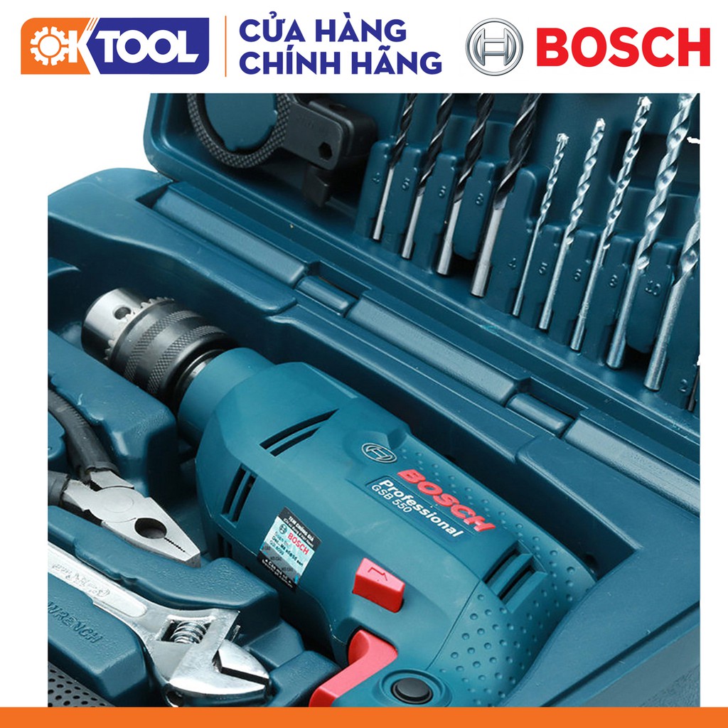 Máy Khoan Động Lực Bosch GSB 550 + 100 Phụ kiện (550W-13MM) [Hàng Chính Hãng]