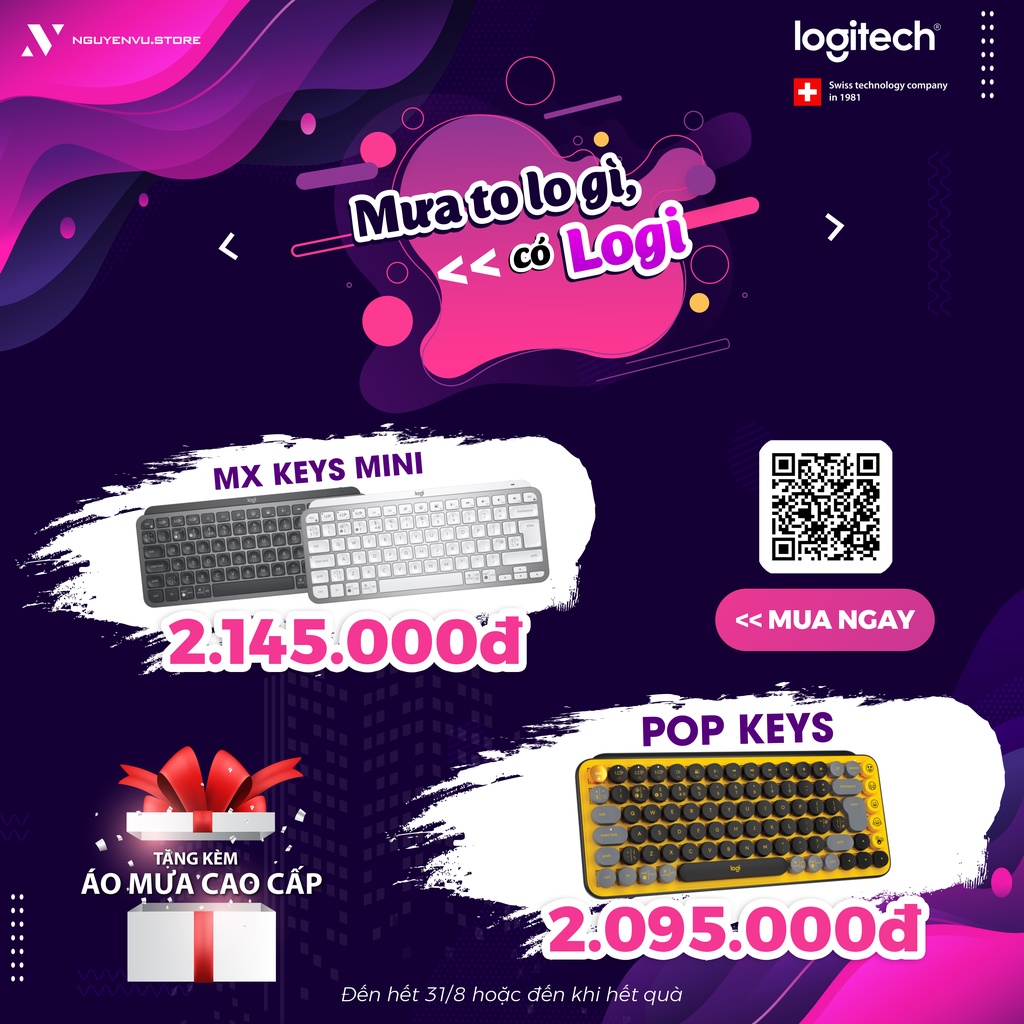 Áo mưa Logitech cao cấp - Tặng Logitech POP Keys / MX Keys Mini - Hàng chính hãng