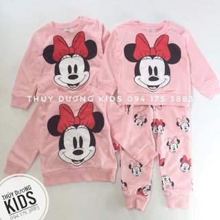 Bộ nỉ HM mặt Minnie hồng xuất dư cho bé gái 1-6y