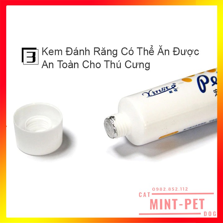 Bộ Kem Đánh Răng Kèm Bàn Chải Cho Chó và Thú Cưng Tuýp 100g #MintPet