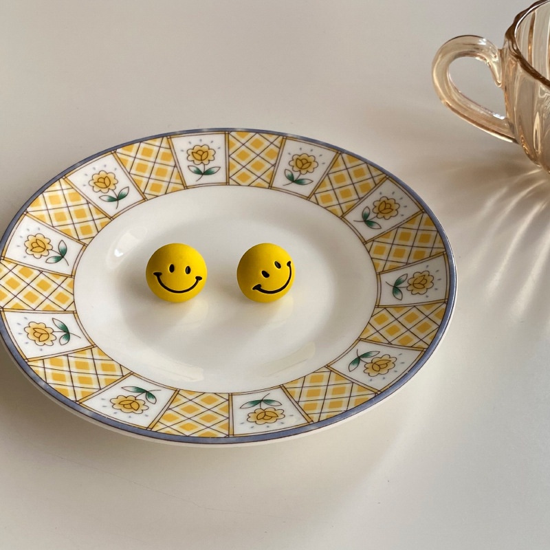 Bông Tai Mạ Bạc 925 Hình Mặt Cười Đơn Giản Phong Cách retro Cho Nữ