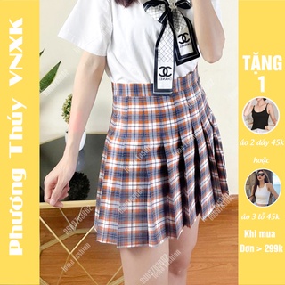 Chân váy ngắn nữ PHƯƠNG THÚY VNXK - Chân váy tennis xếp ly kẻ caro kèm quần trong siêu xinh