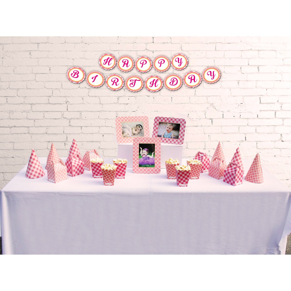 CAO CẤP - Set phụ kiện bàn tiệc bé gái màu hồng lưới- KOOLSTYLE shop