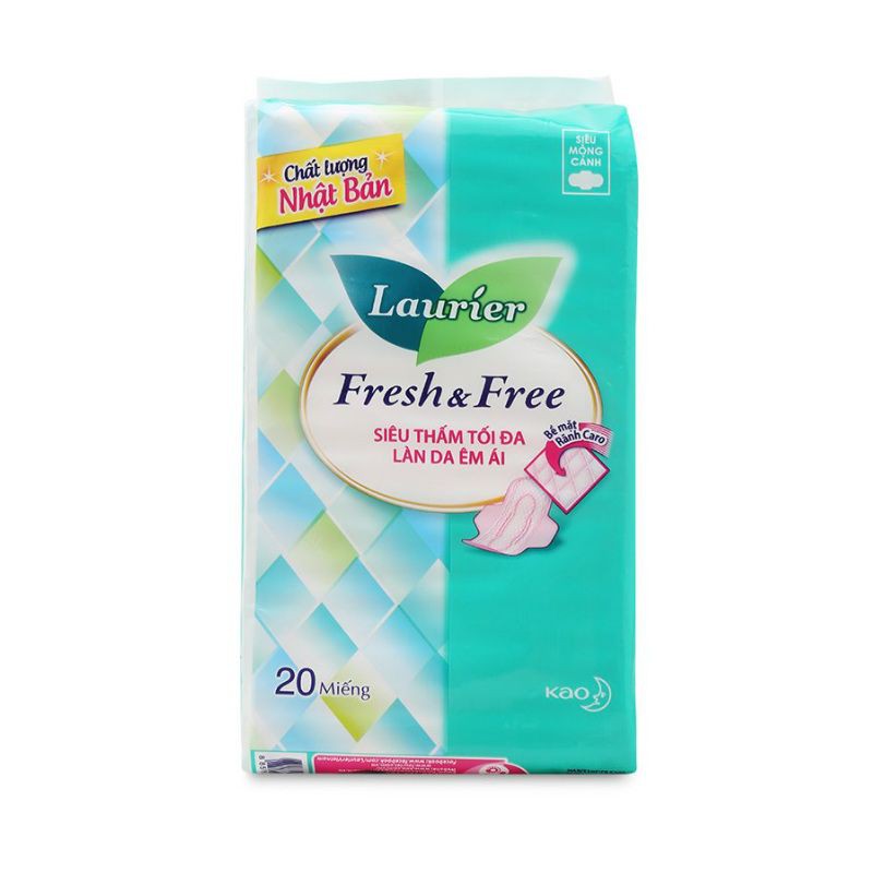 Băng Vệ Sinh Laurier Fresh &amp; Free Siêu Mỏng Cánh (Gói 20 Miếng)