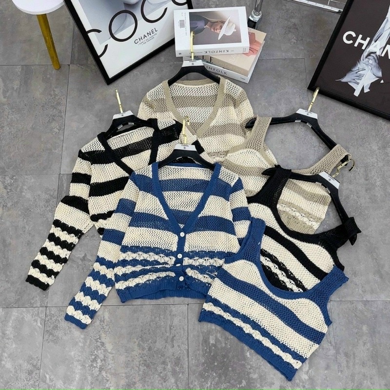 SÉT ÁO KHOÁC CADIGAN LEN KẺ MS14563