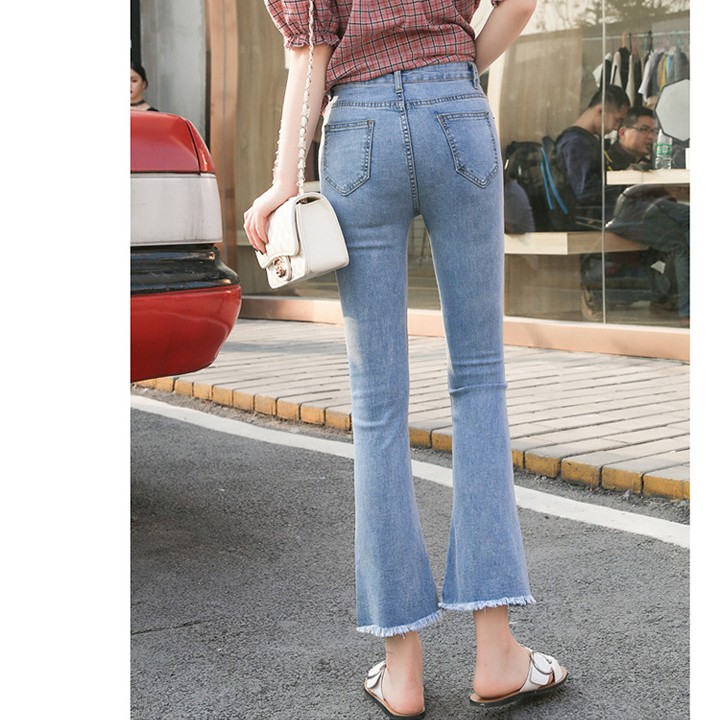 Quần jean nữ ống loe, gấu quần tua rua | BigBuy360 - bigbuy360.vn