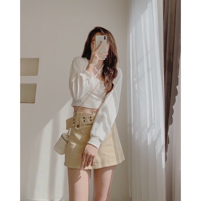Set áo yếm croptop kèm áo khoác dáng ngắn 742