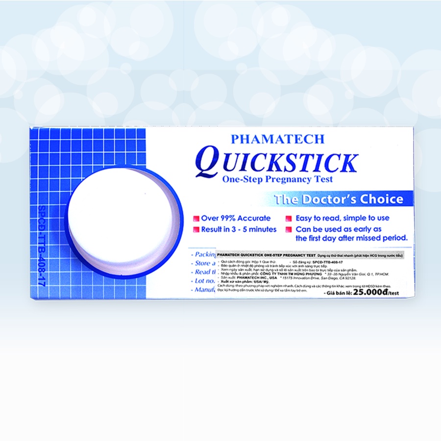 [CHE TÊN SP] Que Thử Thai Nhanh Quickstick One - Step Prehnancy Test Phamatech.