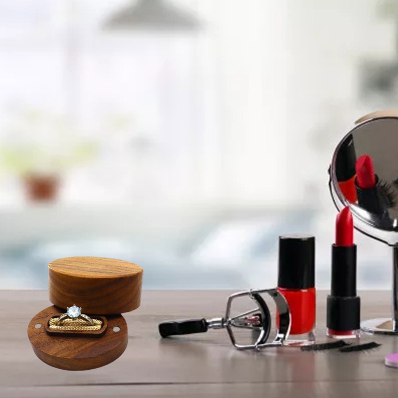 Flgo Hộp Đựng Nhẫn Đính Hôn Bằng Gỗ Óc Chó Màu Đen Hình Oval