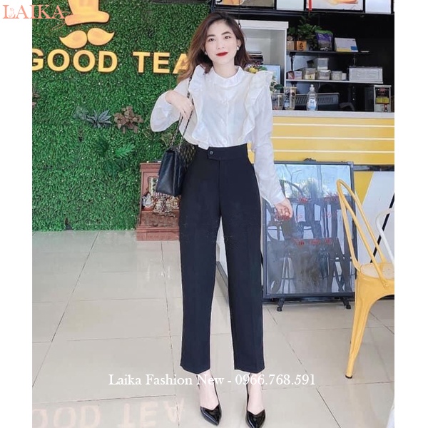 Quần baggy nữ cạp cao đi học làm công sở cúc lệch form rộng dáng quần tây nữ lưng cao đi học vải Vitex mềm co giãn nhẹ