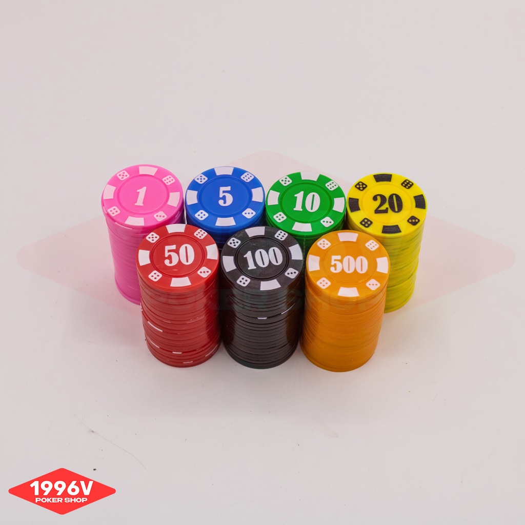 Cọc 25 chip Poker có số, phỉnh poker Xúc Xắc chip set pocker nhựa dẻo đẹp giá rẻ - 1996V Poker Shop